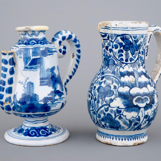 Two blue and white jugs, Delft and Nevers, 18th C.