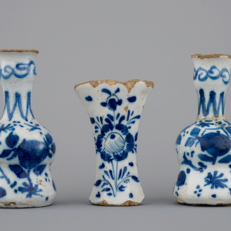 An unusual Dutch Delft blue and white miniature or doll house garniture, 18th C.