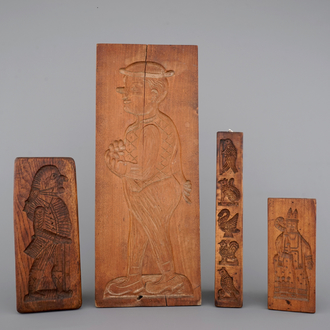 A set of 4 cookie moulds (molds), 19th C., including Saint-Nicholas