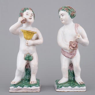 Two fine Brussels faience figures, allegorical depictions of the seasons, 18/19th C.