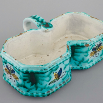 A Brussels faience cruet stand with butterfly design, 18th C.