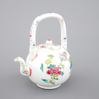 A Chinese famille rose overhead handled teapot, Yongzheng, 1722-1735