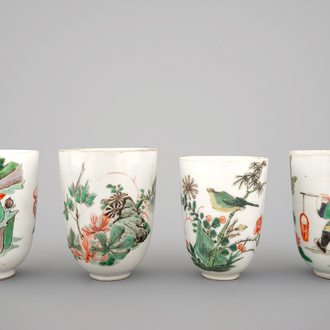 A set of 4 Chinese famille verte wine cups, Kangxi, ca. 1700