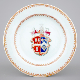 A Chinese famille rose export porcelain armorial plate, Qianlong, 18th C.