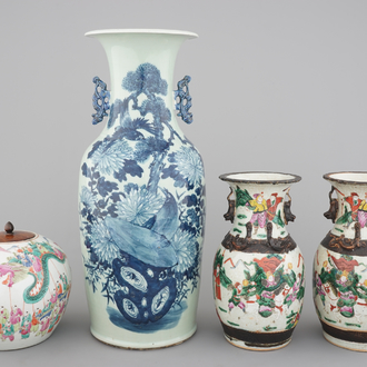 A set of four various Chinese famille rose and other vases, 19th C.