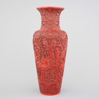 A tall Chinese cinnabar laquer vase, 18/19th C.