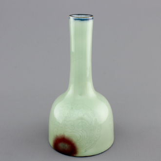 A Chinese mallet-shaped celadon vase with anhua decoration, 18th C.
