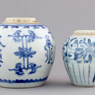 Two Chinese blue and white ginger jars, one Kangxi, one Ming Dynasty