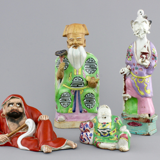 Four Chinese famille rose porcelain figures of immortals, 18/19th C.