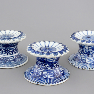 Three Chinese porcelain blue and white salts, Kangxi, ca. 1700