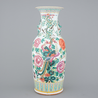 A tall Chinese famille rose vase with birds, 19th C.