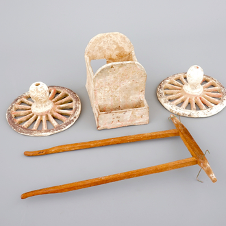 A Chinese terracotta cart with wooden attachment, possibly Han Dynasty (2nd C. b.C - 2nd C. a.C.)