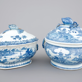 Two Chinese blue and white export porcelain tureens, Qianlong, 18th C.