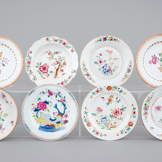 Eight Chinese famille rose export porcelain plates, Qianlong, 18th C.