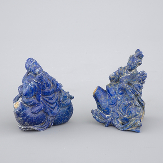 Two Chinese carved Lapis lazuli snuff bottles, 19th C.