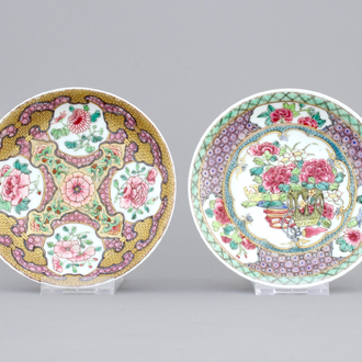 Two fine and rare Chinese porcelain famille rose saucers, Yongzheng, 1722-1735
