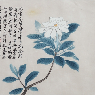 A framed Chinese floral painting, signed