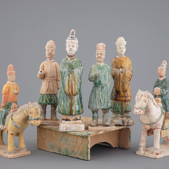 A collection of Chinese pottery funerary figures incl. horseriders, Ming Dynasty