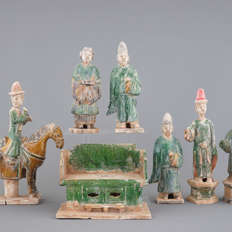 A collection of Chinese pottery funerary figures incl. horseriders, Ming Dynasty
