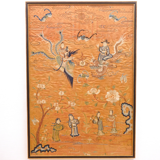A framed Chinese silk embroidery, 19th C.