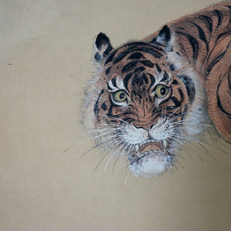 A large Chinese scroll painting of a tiger, 19/20th C.