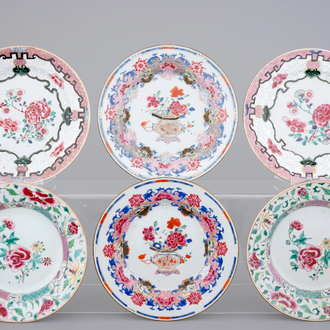 3 pairs of fine Chinese famille rose plates, Yongzheng-Qianlong, 18th C.