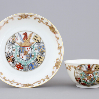 A Chinese porcelain armorial cup and saucer with Van Reverhorst coat of arms, Qianlong, ca. 1745