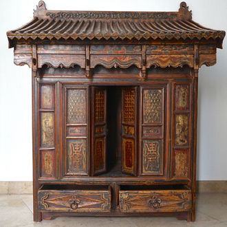 A painted and gilt wood house altar, China, 19th C.