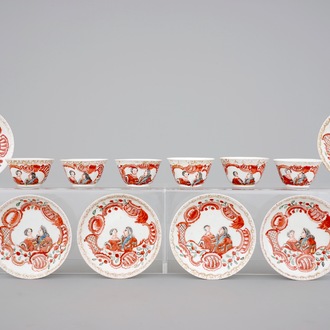 A set of six Dutch-decorated royal portrait cups and saucers, 18th C.