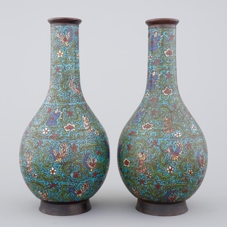 Two Chinese cloisonne bottle-shaped vases, 18/19th C.