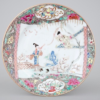 A fine Chinese famille rose plate “The Romance of the Western Chamber”, Yongzheng, 1722-1735