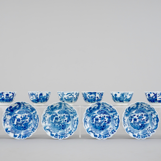 A set of 6 Chinese blue and white cups and saucers, Kangxi, ca. 1700