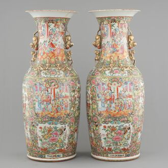 A massive pair of Chinese Canton famille rose floor vases, 19th C.