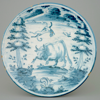 A blue and white Spanish dish, Talavera, 17th C.