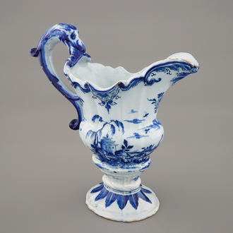 A Dutch Delftware helmet-shaped ewer, ca. 1760