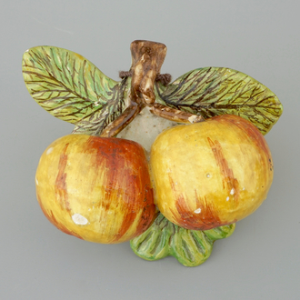 A pair of hanging apples in Dutch Delftware, 18th C.