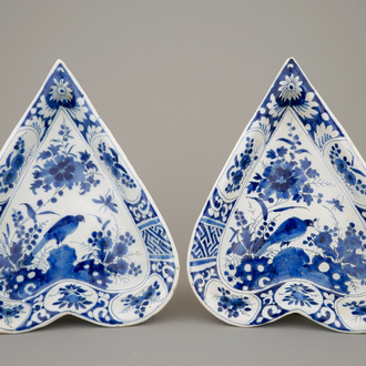 Two blue and white heart-shaped rice table dishes, late 17th C.