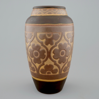 A Charles Catteau stoneware grès vase with floral design for Boch Kéramis, 1st half 20th C.