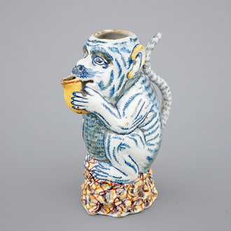 A polychrome Dutch Delft monkey-shaped jug, 18th C.