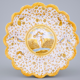 A crespina plate with a putto and grotesques, Haarlem, Verstraeten workshop, 17th C.