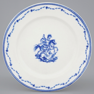 A Tournai porcelain plate with Saint-Georges fighting the dragon, 18th C.