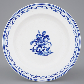 A Tournai porcelain plate with Saint-Georges fighting the dragon, late 18th C.