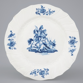 A Tournai porcelain plate with Saint-Georges fighting the dragon, late 18th C.