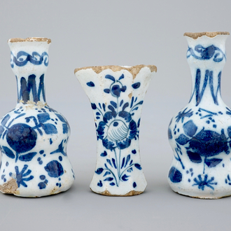 A rare Dutch Delft blue and white miniature garniture, 18th C.