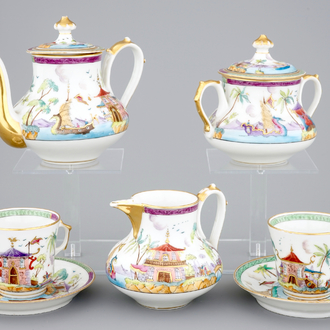 A chinoiserie tea service for two (tête-à-tête), Bayeux porcelain, 19th C.