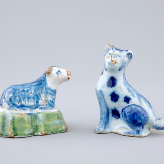 Un chat et un mouton en faïence polychrome de Delft, 18ème