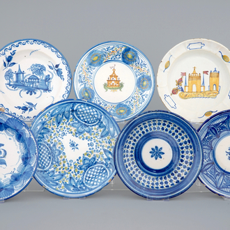 A set of seven Spanish Talavera pottery plates, 19th C.