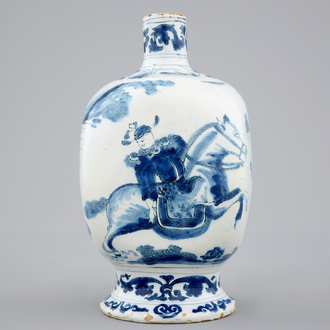 A rare blue and white Dutch Delft chinoiserie vase, late 17th C.