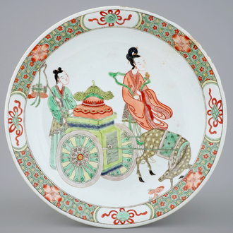 Een Chinees famille verte bord, Kangxi merk en periode