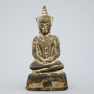 Een gestileerde bronzen Boeddha, Ayutthaya, Thailand, 17/18e eeuw